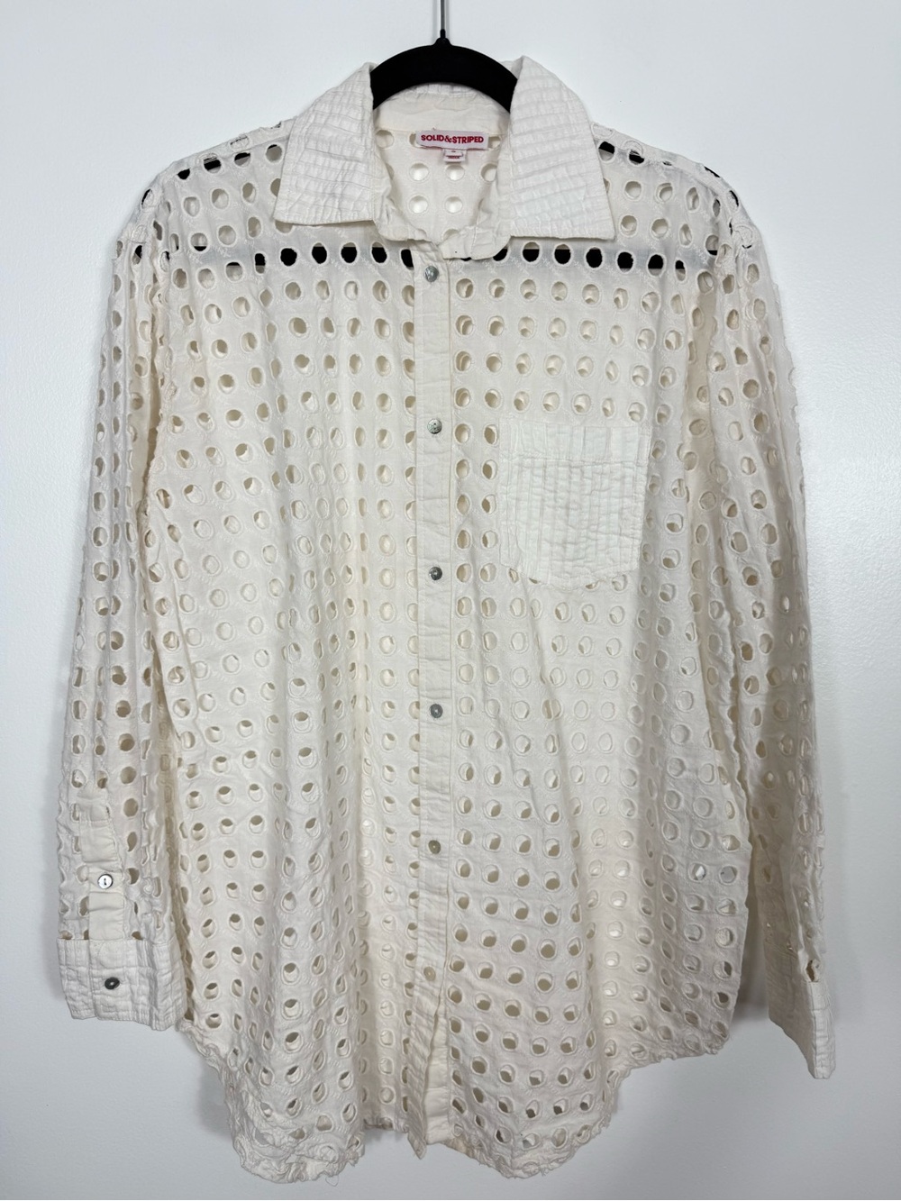 Solid & Striped Oxford Cotton Tunic Leaf Eyelet Brule Small